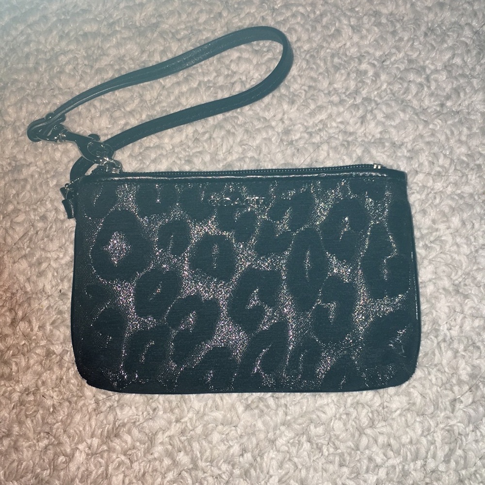 Black Leopard print Coach Wristlet